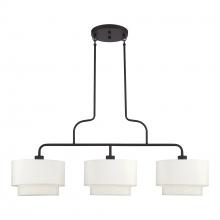  50303-07 - 3 LT Bronze Extra Large Linear Chandelier with Hand Crafted Off-White Color Fabric Hardback Shades