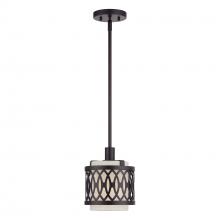  53439-92 - 1 Light English Bronze Mini Pendant with Hand Crafted Oatmeal Color Fabric Hardback Shade