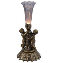  12502 - 12" High Purple Iridescent Pond Lily Twin Cherub Mini Lamp