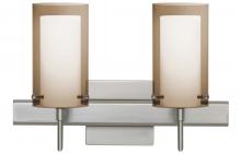  2SW-S44007-LED-SN-SQ - Besa Pahu 4 Wall With SQ Canopy 2SW Transparent Smoke/Opal Satin Nickel 2x5W LED