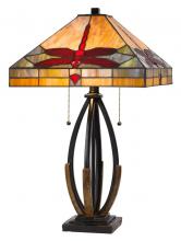  BO-3009TB - 60W X 2 Tiffany Table Lamp with Pull Chain Switch and Metal and Resin Lamp Body