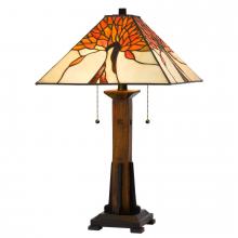  BO-3010TB - 60W X 2 Tiffany Table Lamp with Pull Chain Switch with Resin Lamp Body