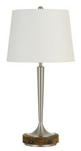  BO-2778TB - 28.5" Height Metal Table Lamp in Brushed Steel and Wood Finish