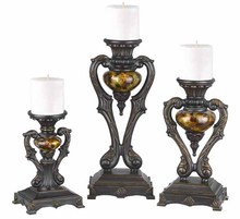  TA-587/3C - Traditional resin candle holder w/reverse painted glass