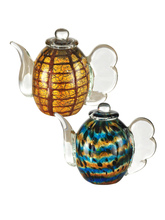  AS13117 - 2-Piece Inferno Hand Blown Art Glass Tea Pot Sculpture