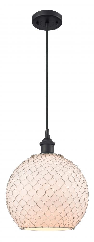 Farmhouse Chicken Wire - 1 Light - 10 inch - Matte Black - Cord hung - Mini Pendant