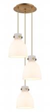  113-410-1PS-BB-G412-8WH - Newton Bell - 3 Light - 16 inch - Brushed Brass - Multi Pendant