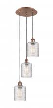  113B-3P-AC-G112C-5CL - Cobbleskill - 3 Light - 12 inch - Antique Copper - Cord Hung - Multi Pendant