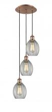  113B-3P-AC-G82 - Eaton - 3 Light - 12 inch - Antique Copper - Cord Hung - Multi Pendant