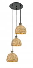  113B-3P-BAB-RBD-8-NAT - Woven Rattan - 3 Light - 15 inch - Black Antique Brass - Cord hung - Multi Pendant