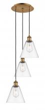  113B-3P-BB-GBC-82 - Berkshire - 3 Light - 15 inch - Brushed Brass - Cord Hung - Multi Pendant