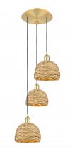  113B-3P-SG-RBD-8-NAT - Woven Rattan - 3 Light - 15 inch - Satin Gold - Cord hung - Multi Pendant