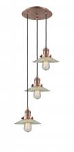  113F-3P-AC-G2 - Halophane - 3 Light - 16 inch - Antique Copper - Cord hung - Multi Pendant