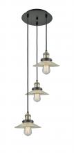  113F-3P-BAB-G2 - Halophane - 3 Light - 16 inch - Black Antique Brass - Cord hung - Multi Pendant