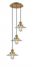  113F-3P-BB-G2 - Halophane - 3 Light - 16 inch - Brushed Brass - Cord hung - Multi Pendant