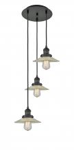  113F-3P-BK-G2 - Halophane - 3 Light - 16 inch - Matte Black - Cord hung - Multi Pendant