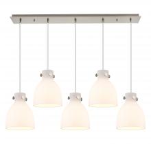  125-410-1PS-SN-G412-8WH - Newton Bell - 5 Light - 40 inch - Brushed Satin Nickel - Linear Pendant