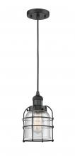  201C-BK-G54-CE - Bell Cage - 1 Light - 6 inch - Matte Black - Cord hung - Mini Pendant