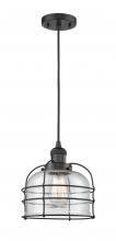  201C-BK-G74-CE - Bell Cage - 1 Light - 9 inch - Matte Black - Cord hung - Mini Pendant