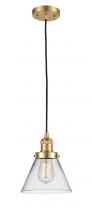  201C-SG-G42-LED - Cone - 1 Light - 8 inch - Satin Gold - Cord hung - Mini Pendant