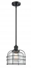  201S-BK-G72-CE - Bell Cage - 1 Light - 9 inch - Matte Black - Stem Hung - Mini Pendant