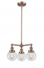  207-AC-G202-6-LED - Beacon - 3 Light - 19 inch - Antique Copper - Stem Hung - Chandelier