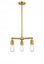  207-SG - Bare Bulb - 3 Light - 15 inch - Satin Gold - Stem Hung - Chandelier