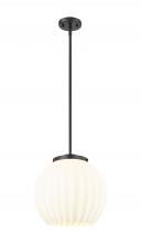  221-1S-BK-G1217-14WV - White Venetian - 1 Light - 14 inch - Matte Black - Stem Hung - Pendant