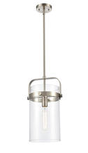  413-1S-SN-8CL - Pilaster - 1 Light - 8 inch Glass - Brushed Satin Nickel - Cord hung - Mini Pendant