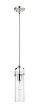  423-1S-PN-G423-12CL - Pilaster II Cylinder - 1 Light - 12 inch Long Glass - Polished Nickel - Pendant