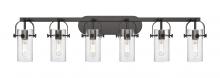  423-6W-BK-G423-7CL - Pilaster II Cylinder - 6 Light - 44 inch - Matte Black - Bath Vanity Light