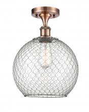  516-1C-AC-G122-10CSN - Farmhouse Chicken Wire - 1 Light - 10 inch - Antique Copper - Semi-Flush Mount