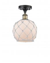  516-1C-BAB-G121-8RW - Farmhouse Rope - 1 Light - 8 inch - Black Antique Brass - Semi-Flush Mount