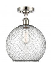  516-1C-PN-G122-10CBK - Farmhouse Chicken Wire - 1 Light - 10 inch - Polished Nickel - Semi-Flush Mount