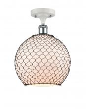  516-1C-WPC-G121-10CBK - Farmhouse Chicken Wire - 1 Light - 10 inch - White Polished Chrome - Semi-Flush Mount