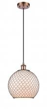  516-1P-AC-G121-10CBK - Farmhouse Chicken Wire - 1 Light - 10 inch - Antique Copper - Cord hung - Mini Pendant