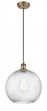  516-1P-BB-G1214-12 - Athens Twisted Swirl - 1 Light - 12 inch - Brushed Brass - Cord hung - Mini Pendant