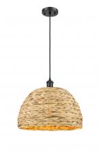  516-1P-BK-RBD-16-NAT - Woven Rattan - 1 Light - 16 inch - Matte Black - Mini Pendant