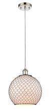  516-1P-PN-G121-10CBK - Farmhouse Chicken Wire - 1 Light - 10 inch - Polished Nickel - Cord hung - Mini Pendant