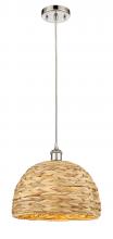  516-1P-PN-RBD-12-NAT - Woven Rattan - 1 Light - 12 inch - Polished Nickel - Mini Pendant