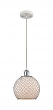  516-1P-WPC-G121-8CBK - Farmhouse Chicken Wire - 1 Light - 8 inch - White Polished Chrome - Cord hung - Mini Pendant