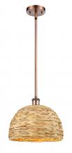  516-1S-AC-RBD-12-NAT - Woven Rattan - 1 Light - 12 inch - Antique Copper - Mini Pendant