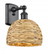  516-1W-BK-RBD-8-NAT - Woven Rattan - 1 Light - 8 inch - Matte Black - Sconce