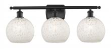  516-3W-BK-G1216-8WM - White Mouchette - 3 Light - 28 inch - Matte Black - Bath Vanity Light