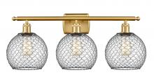  516-3W-SG-G122-8CBK - Farmhouse Chicken Wire - 3 Light - 28 inch - Satin Gold - Bath Vanity Light