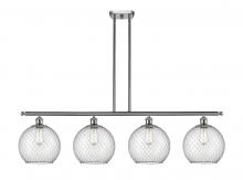  516-4I-SN-G122-10CSN - Farmhouse Chicken Wire - 4 Light - 48 inch - Brushed Satin Nickel - Cord hung - Island Light