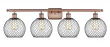  516-4W-AC-G122-8CBK - Farmhouse Chicken Wire - 4 Light - 38 inch - Antique Copper - Bath Vanity Light