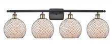  516-4W-BAB-G121-8CBK - Farmhouse Chicken Wire - 4 Light - 38 inch - Black Antique Brass - Bath Vanity Light