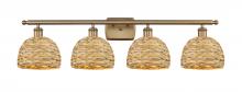 Innovations Lighting 516-4W-BB-RBD-8-NAT - Woven Rattan - 4 Light - 38 inch - Brushed Brass - Bath Vanity Light