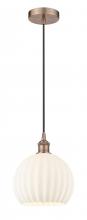  616-1P-AC-G1217-10WV - White Venetian - 1 Light - 10 inch - Antique Copper - Cord Hung - Mini Pendant